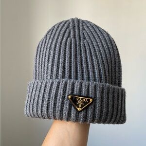 NWOT Prada Gray Ribbed Knit Beanie